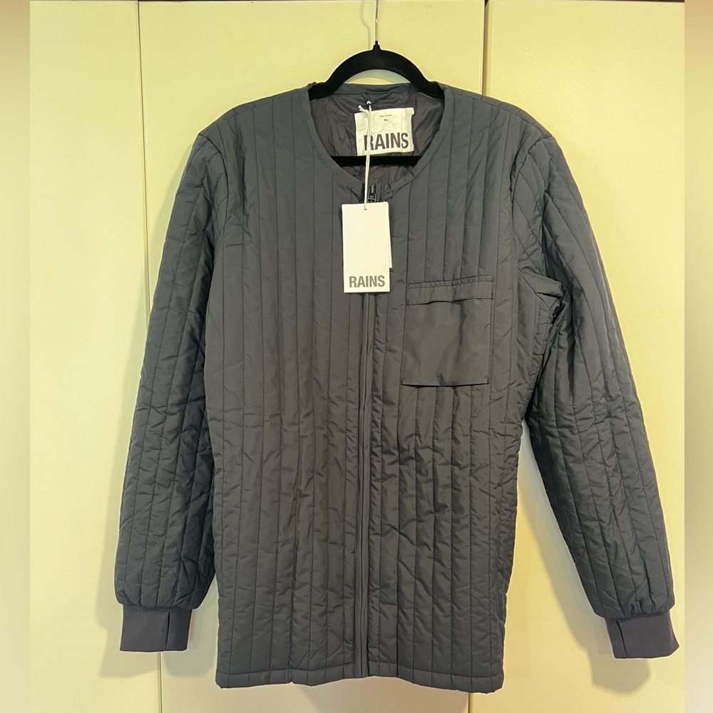 Rains Gray Lightweight Liner Jacket with Crew Neck XL - grey blue
